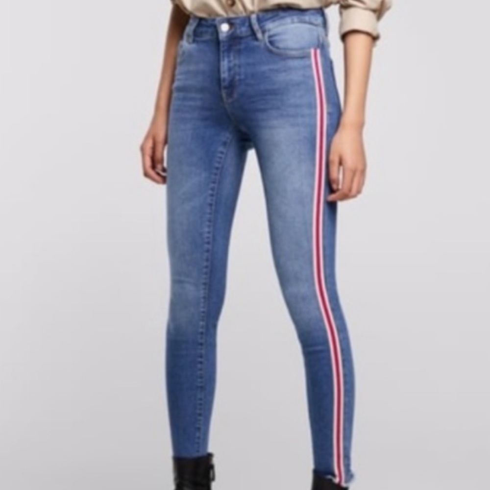 Zara Jeans with Red/White Stripe